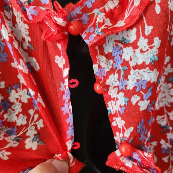 SELFIE LESLIE Laney Red Floral Chiffon Ruffled Mini Dress Womens Extra Large XL - Picture 10 of 11